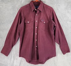 Wrangler Shirt Mens 16 1/2 - 34 Maroon Denim Western Cowboy Vintage Pearl Snap - £21.89 GBP