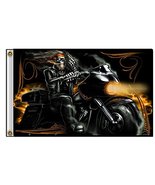 Finger Bagger Smoking Skeleton Riding on Motorcycle Polyester 3 x 5 Foot... - $15.99