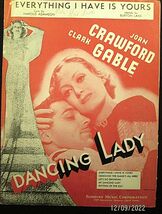 JOAN CRAWFORD,CLARK GABLE (DANCING LADY) ORIG,1933 MOVIE SHEET MUSIC - $1,815.88 MXN