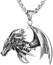 Jenhianeck Punk Titanium Steel Wing Dragon Tag Pendant Necklace With 24 Inch - £28.00 GBP