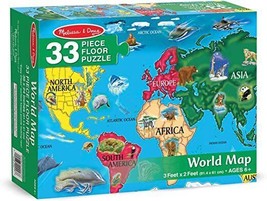 Melissa &amp; Doug World Map Jumbo Jigsaw Floor Puzzle (33 pcs, 2 x 3 feet) Ages 6+ - £6.95 GBP