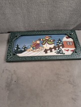 Cute Christmas Wooden Wall Hanging Decor With Snowmen Sledding 9&quot; x 17.5&quot; - $15.98