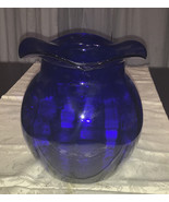 Vintage AAC Hand Blown Cobalt Blue Optic Glass Rose Bowl Vase Ruffled , ... - £19.12 GBP