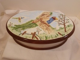 Vintage Ceramic Hand Painted Oval Jewelry/ Trinket Box Quails in Flight - £19.90 GBP