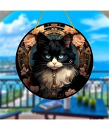 TUXEDO CAT Stained Acrylic SunCatcher 6&quot; Diameter - $20.08 CAD