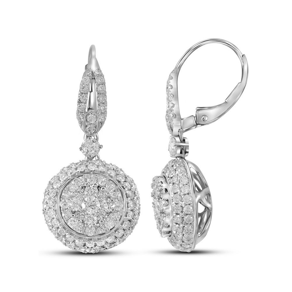 Primary image for 14kt White Gold Womens Round Diamond Circle Cluster Dangle Earrings 2-1/5 Cttw