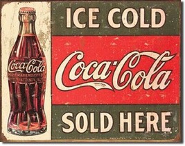 Ice Cold Coca Cola Sold Here TIN SIGN 1916 Vintage Look - £18.33 GBP