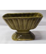 Vintage Mid-Century USA Footed Pottery Planter Olive Ribbed Ceramic 8&quot; x 4&quot; - $20.89 CAD