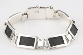 Versani Sterling Silver &amp; Sting Ray Leather Link Bracelet w/ Safety Retail - £347.54 GBP