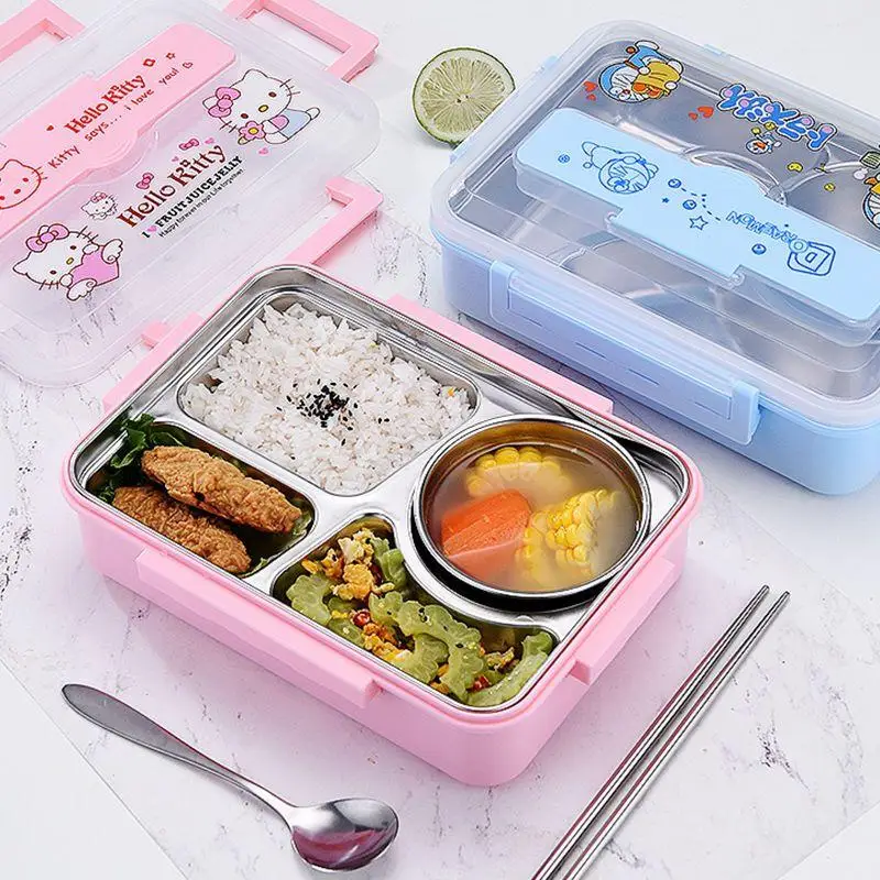 Student Hello Kittys Lunch Box Kawaii Sanrios Doraemon Anime Children Portable - £25.03 GBP