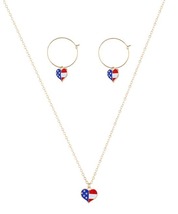 18K Gold-Plated American Flag Heart Necklace &amp; Earring Set - £11.35 GBP