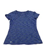 Athleta Running Shirt Womens Medium Blue Striped Polyester Stretch Ragla... - £13.05 GBP