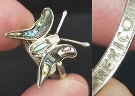 STERLING SILVER &amp; ABALONE shell womens ring 925 size 8 adjustable Mexico - $32.99