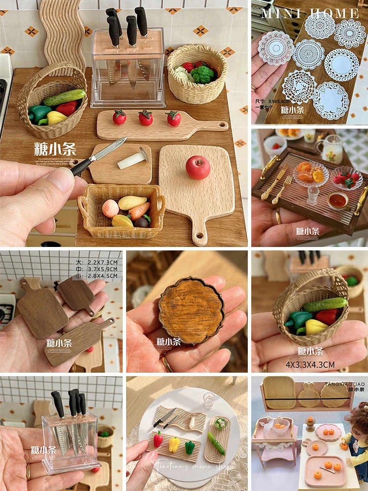 Dollhouse Miniature Food Cutting Board  Kitchen Accessories Mini Wood Tray - £8.63 GBP+