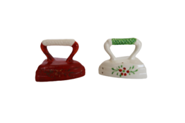 Vtg ceramic old fashioned clothing irons salt &amp; pepper shaker set made i... - $14.99