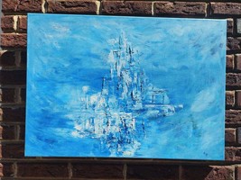 Original Modern Oil Painting Textured Wall Art 27.5x19.5 &quot; &quot;Water Sounds&quot; Blue - £36.45 GBP