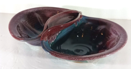 Studio Art Pottery LARGE DOUBLE SERVING BOWL Burgundy Turquoise Approx 1... - $32.39