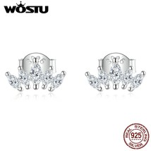 WOSTU 925 Silver Beautiful Shining Crown Zircon Stud Earrings For Women Wedding  - £15.74 GBP