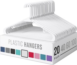 Clothes Hangers Plastic 20 Pack - White Plastic Hangers - - - £18.09 GBP