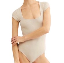 House of Harlow 1960 Smooth Bodysuit M Nude Square Neck Short Sleeve Tho... - $22.98