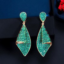 CWWZircons Creative Two Tone Gold Color Full Cubic Zirconia Green Drop Earrings  - £17.72 GBP