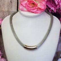 Signed FREEDOM Silver Gold Tone Mesh Link Necklace Fashion Choker - £13.50 GBP