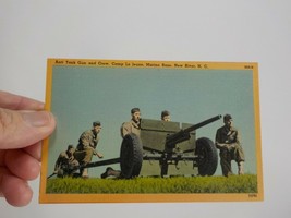 Linen WW2 Era US Marine Corps New River NC Postcard Anti Tank Gun  - £4.64 GBP