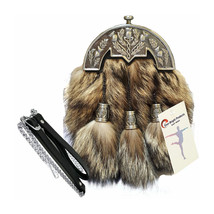 Scottish Kilt Original Fox Fur Full Dress Sporran Antique Enamel Thistle Cantel - €104,05 EUR