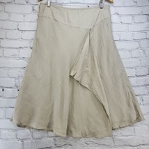 Monsoon Full Skirt Womens Sz 14 100% Linen Beige Faux Wrap Side Zip Fairy  - $24.74
