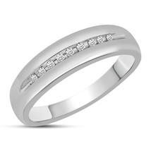 Men&#39;s 1/10CT TW Diamond Wedding Band Ring Set in 10Kt White Gold - £198.28 GBP