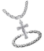 Mens Stainless Steel Silver Gold Jesus Cross Chain - £64.44 GBP