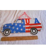 New Hanging Wooden sign Wall Decor Glitter Truck USA July 4th Stars Stri... - £6.98 GBP