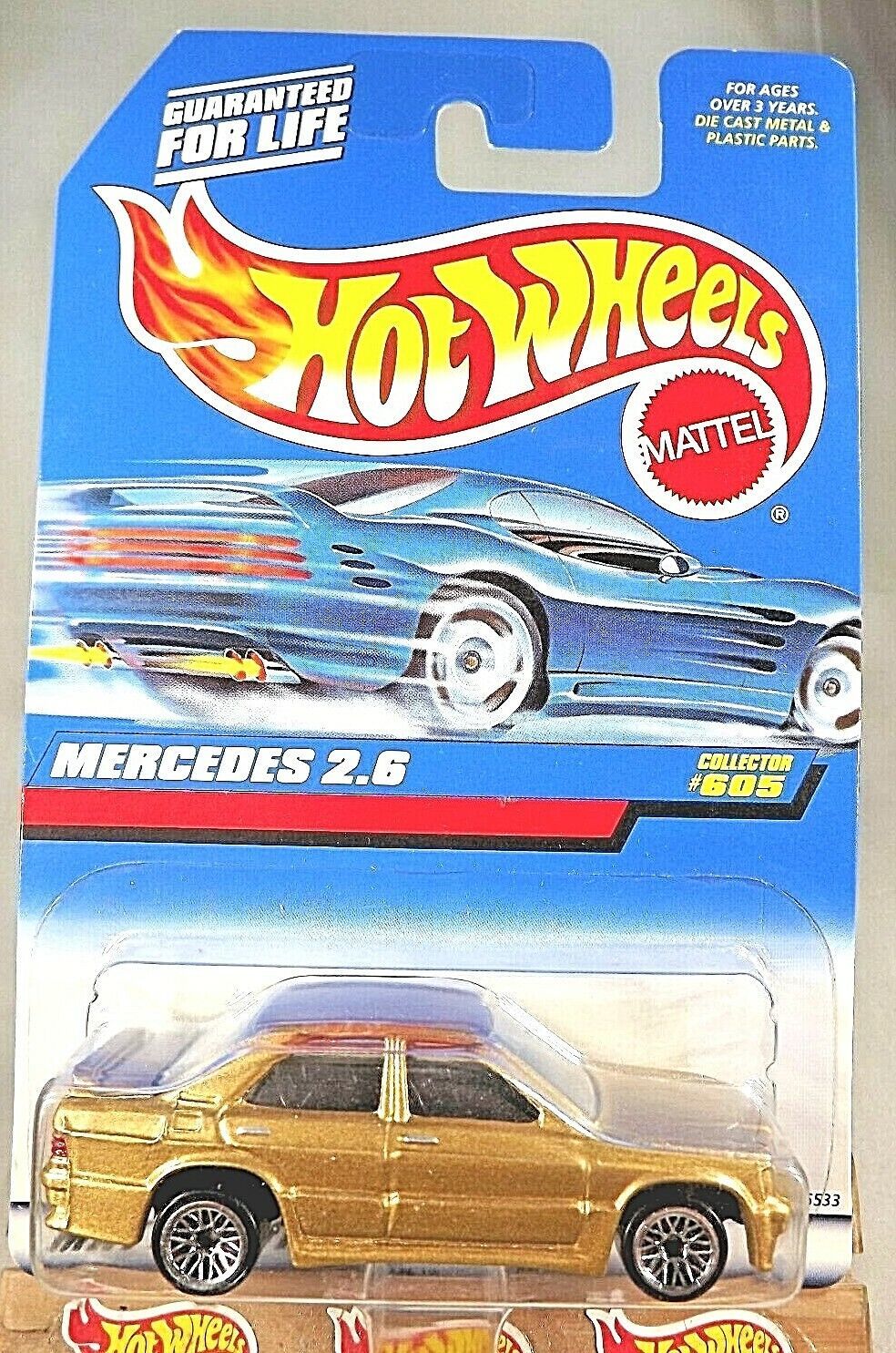 1997 Vintage Hot Wheels Collector #605 MERCEDES 2.6 Gold w/Chrome Lace Spokes