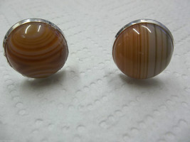 Jewelry cufflinks natural agate cabs  hand set silver plated brass setting  E - £9.70 GBP