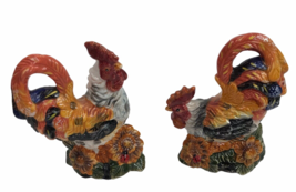 Rooster Chicken Salt Pepper Shakers Set Country Farmhouse Vintage 5 inch - £10.05 GBP