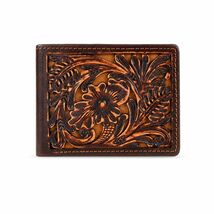 Wallet Men's Western Basket Weave Tooled Leather Beaded Bi-Fold Wallet 1... - $43.55