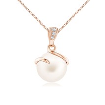 ANGARA 8mm Freshwater Pearl Spiral Pendant with Diamonds in 14K Solid Gold - £268.98 GBP