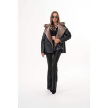 Vinci The Duchess Shearling Brown Leather Women Hooded Jacket image 2