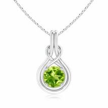 ANGARA Round Peridot Solitaire Infinity Knot Pendant in 14K Gold | 18&quot; Chain - £754.30 GBP