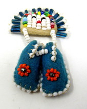 Beaded Native American Pin Moccasins Kachina Southwest Design Seed Beads    #320 - £14.73 GBP