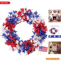 22-Inch Patriotic Forsythia Wreath for Celebrating Independence Day &amp; Fl... - $50.44