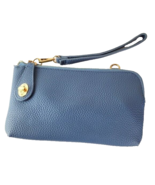 Wristlet/Crossbody Blue Marine Long Faux Pebble Vegan Leather Wallet - £13.52 GBP