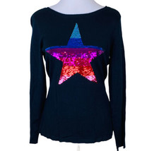 INC International Concepts Sequin Star Sweater Medium Deep Black Rainbow... - £22.20 GBP
