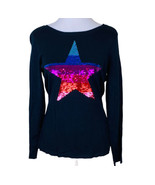 INC International Concepts Sequin Star Sweater Medium Deep Black Rainbow... - £22.08 GBP
