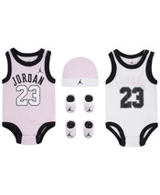 JORDAN Baby  Girls Jumpman Jersey Bodysuit, Hat and Booties 5 Piece Pink - £33.63 GBP