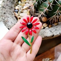 Vintage Gold Red Floral Flower Boucher Lapel Brooch Pin - $24.99