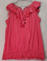 French Laundry Blouse Top Womens Medium Pink Polka Dot Sleeveless Round Neck - £14.11 GBP