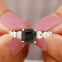 2.50Ct Cushion Cut Simulated Black Spinel Engagement Ring 14K White Gold Plated - £39.45 GBP