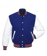 Super Varsity Letterman Baseball Jacket Royal Blue Body White Leather Sl... - £47.19 GBP