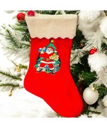 Vtg 60’s- 70’s Santa Claus Christmas Tree Vinyl Graphic Holiday Stocking... - $40.83 CAD